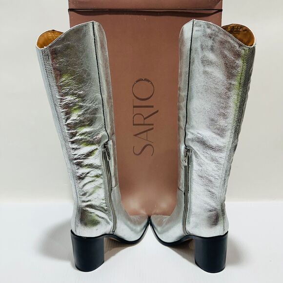Franco Sarto Ticada Women's US 6.5M Knee High Boots Silver Leather NIB $260 - Picture 7 of 11